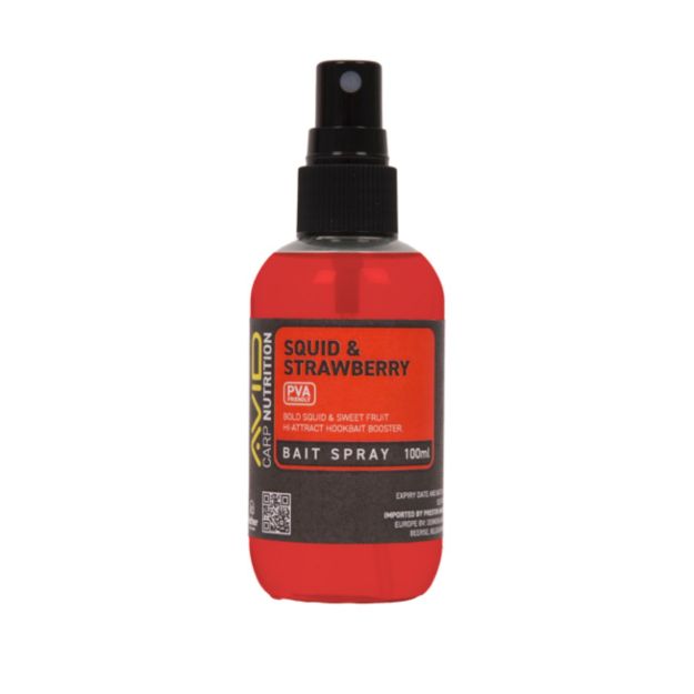 Avid Squid & Strawberry Bait Spray 100ml sprej za mamce s okusom lignje i jagode za šaranski ribolov