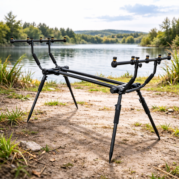 Energofish The One NEXXT Rod Pod stabilno postavljen uz vodu – rod pod za do 5 šaranskih štapova