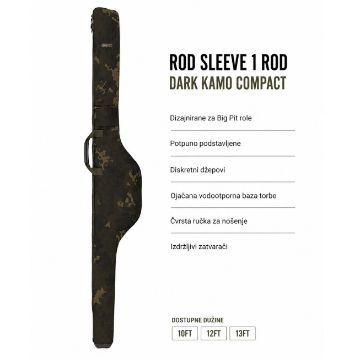 Korda Compac Padded Rod Sleeve Dark Kamo torba za jedan dvodijelni šaranski štap s rolom, podstavljena i vodootporna zaštitna torba za ribolovni pribor