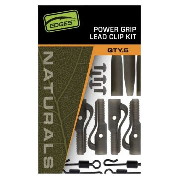 Fox Edges Naturals Power Grip Lead Clip Kit komplet za izradu 5 Lead Clip montaža s Naturals zelenim komponentama za siguran i pouzdan šaranski sistem.