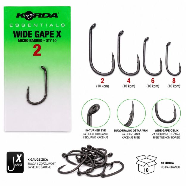 Korda Essentials Wide Gape X šaranske udice s In-Turned Eye ušicom