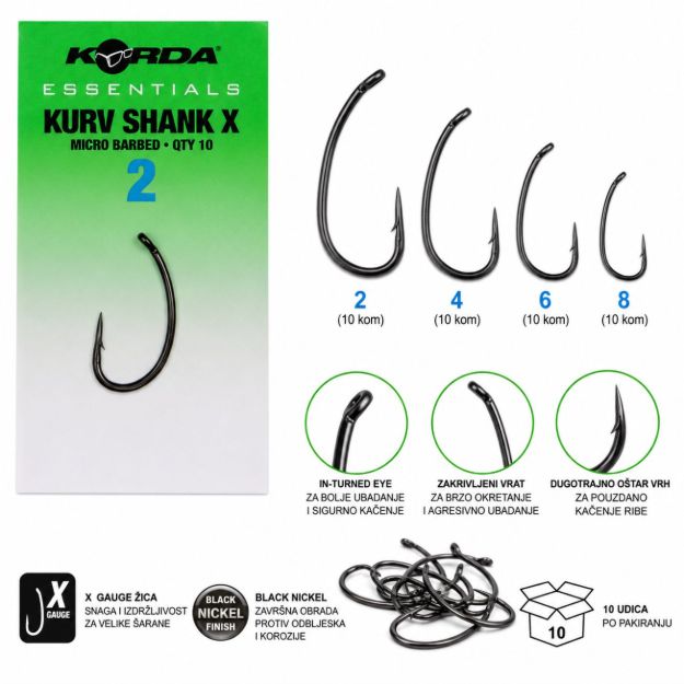 Korda Essentials Kurv X šaranske udice za Spinner Rig i IQ D-Rig