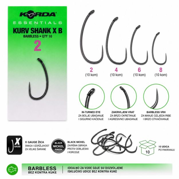 Korda Essentials Kurv X Barbless šaranske udice bez kontra kuke